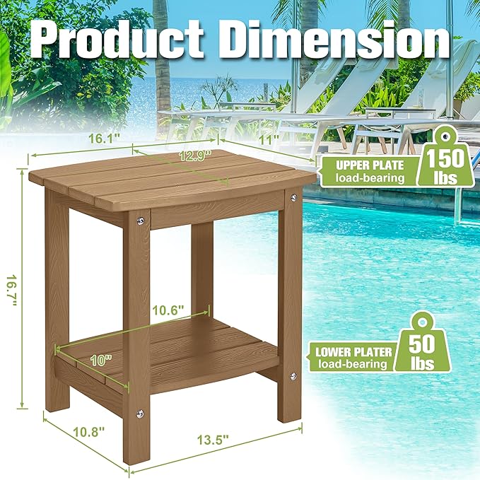 Y&M Outdoor Side Table, HIPS Adirondack Small Double Layer Table, Waterproof - Image 3