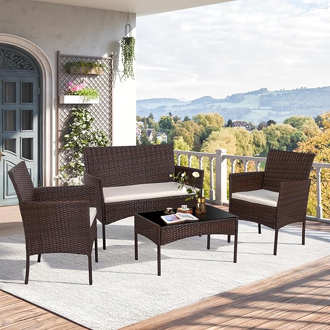 Shintenchi 4 Piece Outdoor Patio Furniture Set, Wicker Rattan Patio - Image 2