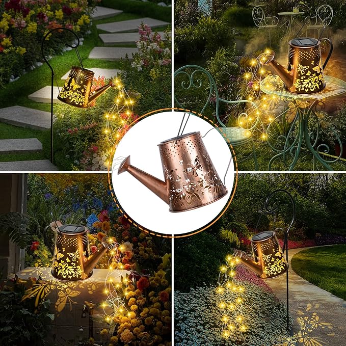 Fohil Solar Watering Can with Lights, Retro Metal Solar Garden Lights Outdoor - Image 6