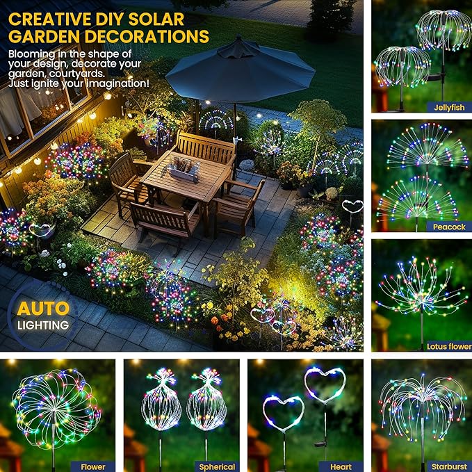 GIGALUMI Garden Decor Outdoor Lights 120LED 2Pack, Solar Garden Lights - Image 7