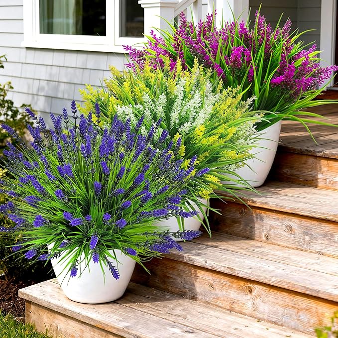 Artificial Plants Outdoor, Lavender Artificial Flowers Plastic Fake Faux - Image 4