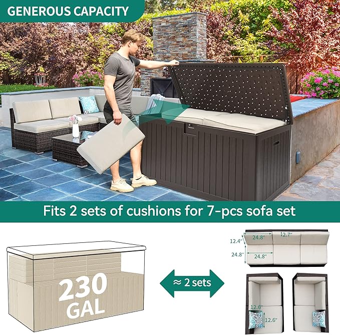 YITAHOME XXL 230 Gallon Large Deck Box, Outdoor Storage - Image 10