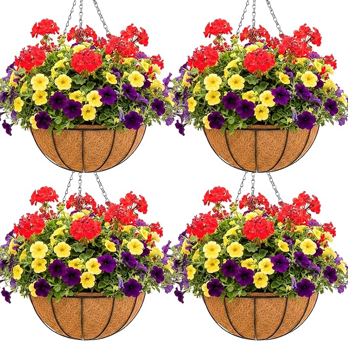 Metal 10 inch Round Planter, 4 Pack Hanging Wire Basket by JFFLYIT