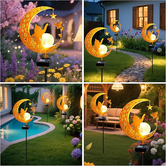 YJFWAL Garden Solar Cat Lights Pathway Stake Lights Glass Globe - Image 7