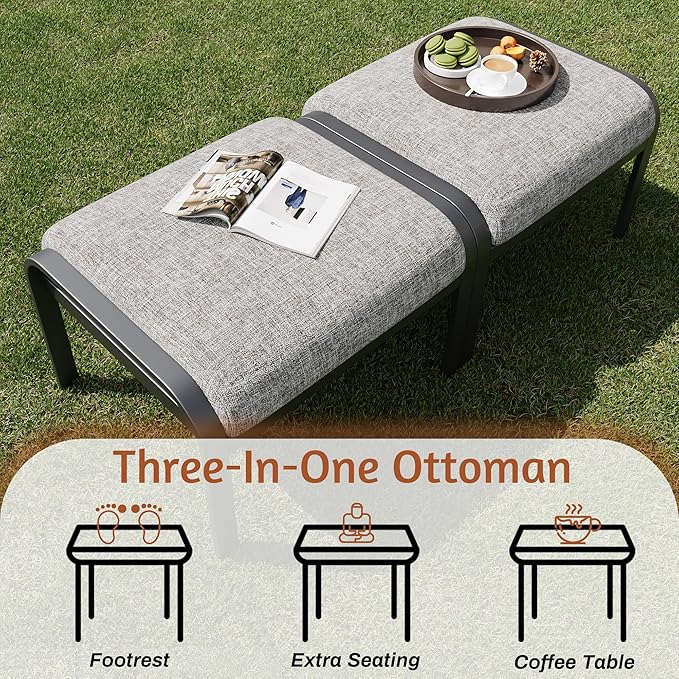 HOMREST Metal Outdoor Ottoman, 3-Piece Aluminum Footstool w/Removable Cushion - Image 7