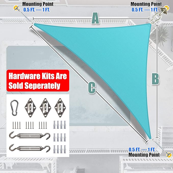 Amgo Custom Size 19' x 23' x 29.8' Turquoise Triangle Sun Shade Sail UPF50+ - Image 8