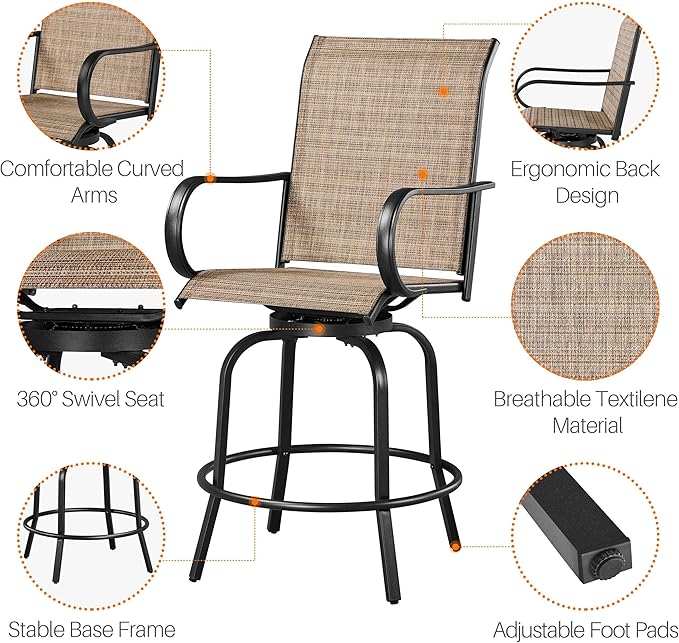 Yaheetech Patio Swivel Barstools Outdoor Chairs Set of 4, High Bistro Stools - Image 5