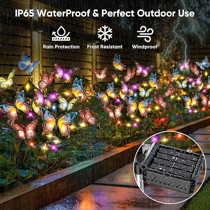Solar Lights Outdoor Garden Decor: 4 Pack 68 Silk Butterflies - Image 4