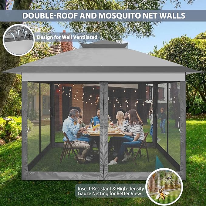 COBIZI 11x11 Pop Up Gazebo One-Push Canopy Tent, Carpas Para Patio, Outdoor - Image 4