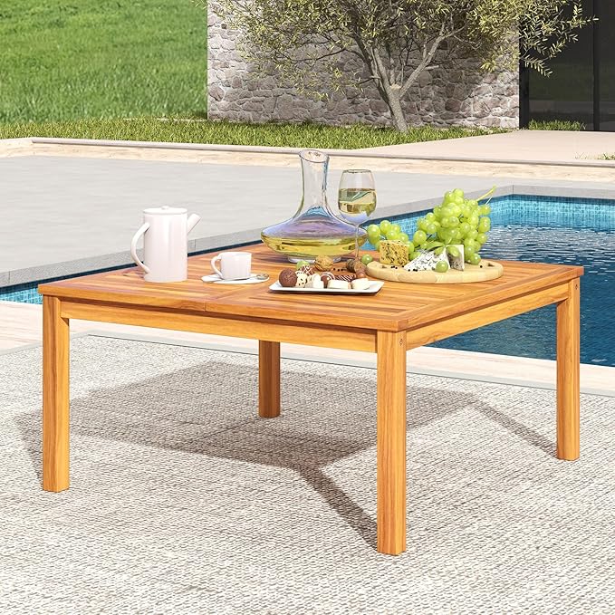 Tangkula Patio Wood Coffee Table, Solid Acacia Wood 35.5 Inches Side Table - Image 2