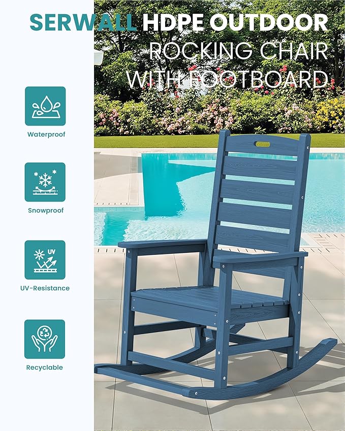 SERWALL Outdoor Rocking Chair Set of 4, Oversized HDPE Patio Rocking Chair - Image 4