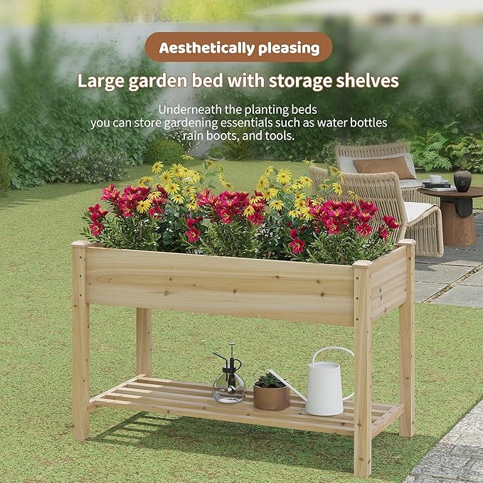FILWH Raised Garden Bed with Legs Elevated Wooden Planter Box Stand Large - Image 3