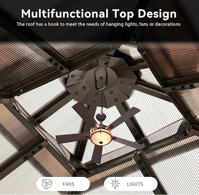 Aoxun 8'x8' Hardtop Gazebo, Aluminum Frame Permanent Pavilion - Image 9