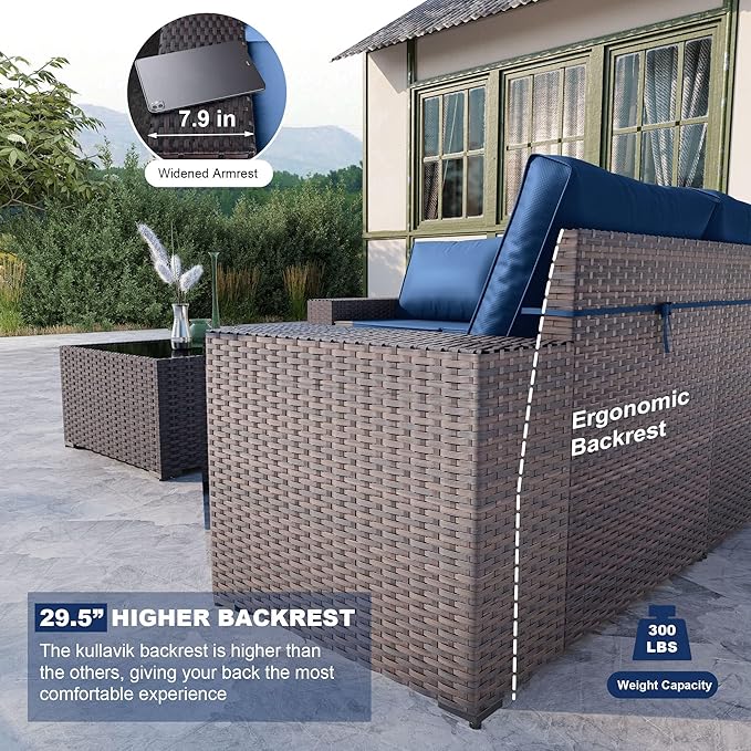 Kullavik 6PCS Outdoor Patio Furniture Set PE Wicker Rattan Sectional Sofa Patio - Image 2