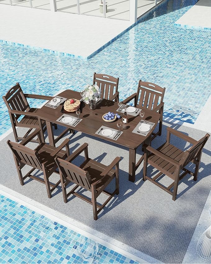 Ciokea HDPE Outdoor Dining Set, 7-Piece Patio Table and Chairs Set - Image 8
