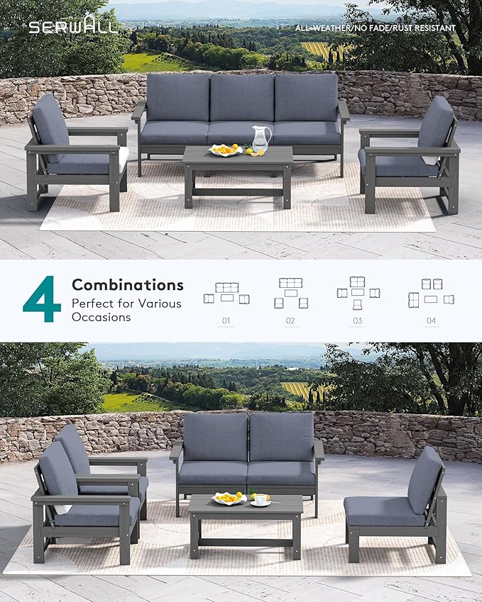 SERWALL HDPE Patio Conversation Set, 6-piece Sectional Outdoor Furniture Set - Image 8