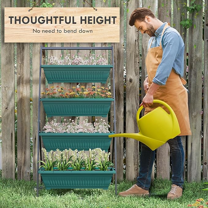 Outsunny Raised Garden Bed, 4 Tier Vertical Garden Planter Set, 4 Outdoor - Image 4
