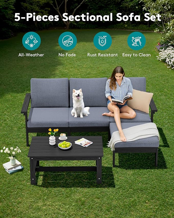 SERWALL Outdoor Sectional Sofa Set, 5-piece Outdoor Modula Couch Set - Image 3