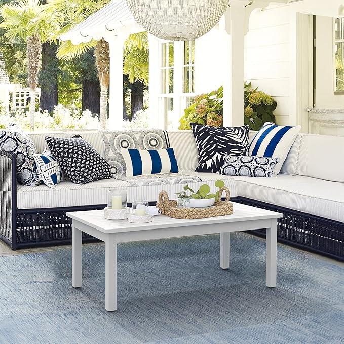 LUE BONA Outdoor Coffee Table, HDPS White Patio Coffee Tables - Image 2