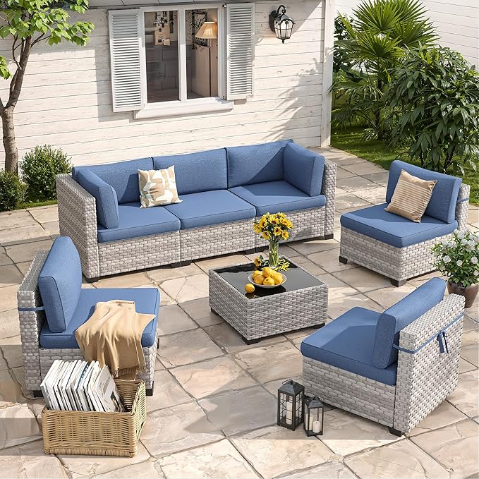 6-Seat Modular Patio Furniture Set – Outdoor Wicker Sectional Sofa by MASIONBACKYARDS