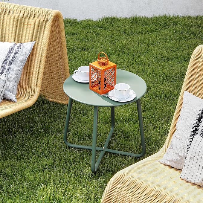 HollyHOME Round Metal Side Table, Rust-Resistant Patio Small Plant Stand - Image 4
