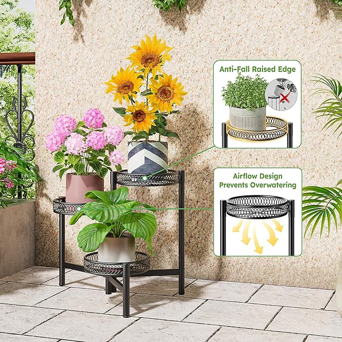 3 Tier Metal Plant Stand Indoor Outdoor, Corner Tall Plant Shelf - Image 4