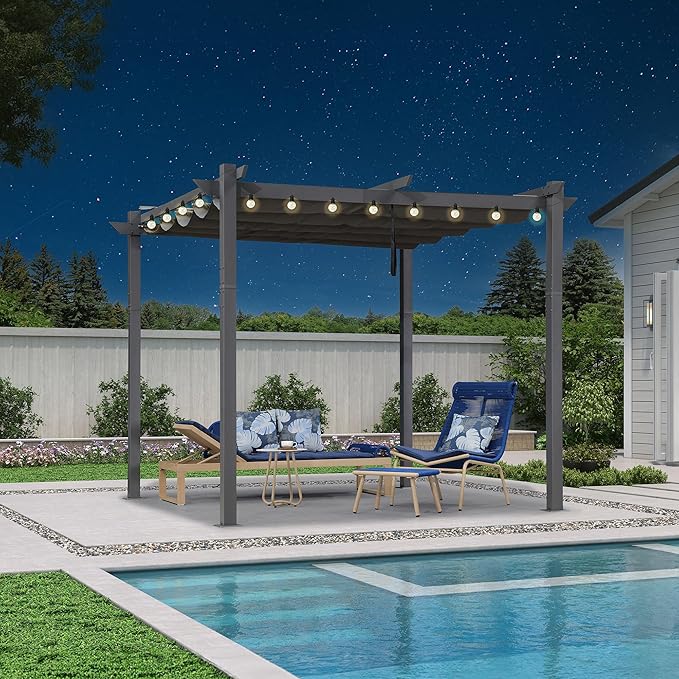 PURPLE LEAF 10' x 10' Aluminum Outdoor Pergola Modern Grape Trellis Retractable by Unknown