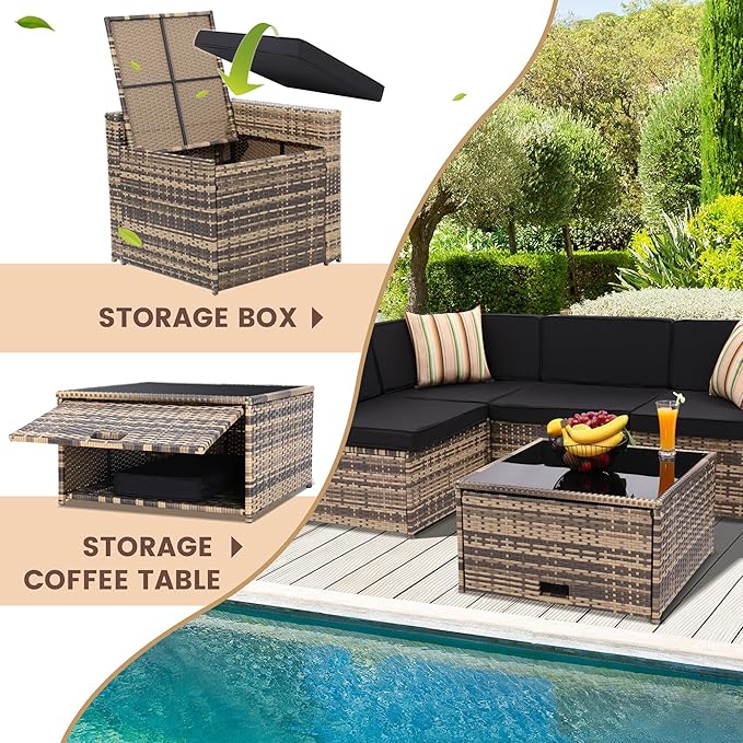 8-Piece Patio Furniture Set, Outdoor Wicker Rattan Sectional - Image 4