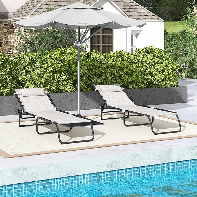 Outsunny Folding Chaise Lounge Chair Set of 2, Patio Sun Tanning Chair - Image 7