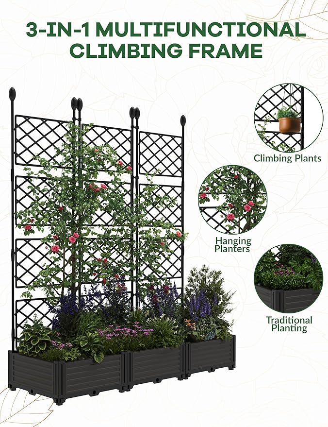 GAOMON 3 PCS Raised Garden Bed - 50 in W x 63" Tall Plastic Planter Box - Image 6