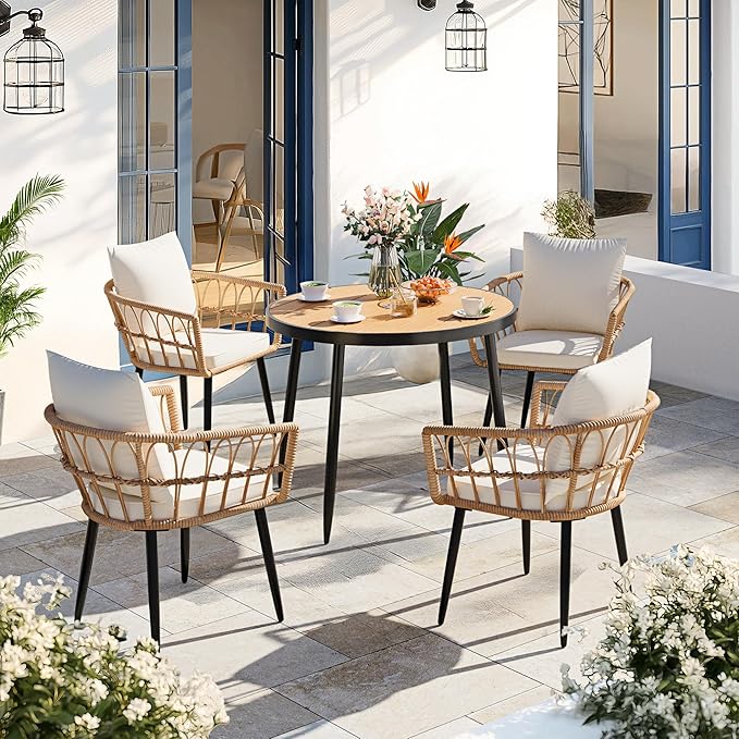Pamapic 5-Piece Outdoor Dining Set, All-Weather PE Rattan Outdoor Furniture Set - Image 3