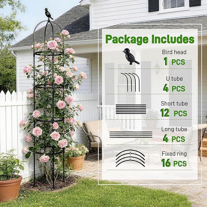 6ft Garden Obelisk Trellis for Climbing Plants-Rustproof Metal Pipe - Image 7