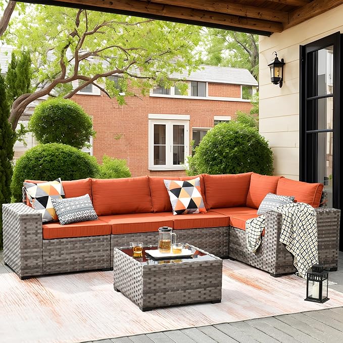 ovios 6 Pieces Patio Furniture Set, Outdoor Wicker Sectional Sofa by OVIOS