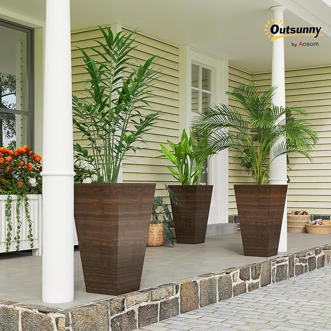 Outsunny Tall Planter for Outdoor Plants Set of 3, 28 Inch Taper Planter - Image 2