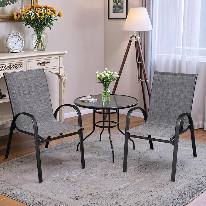Flamaker Patio Chairs Stackable Dining Chairs Set of 4 Metal and Teslin Outdoor - Image 6