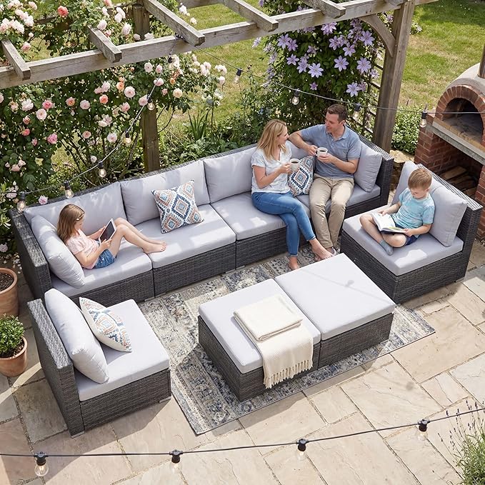 NICESOUL 8 Person Outdoor Patio Furniture Set, Extra Large Wicker Sectional Sofa - Image 9