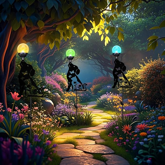Solar Dog Light Outdoor Decorative, Metal Black Dog&Cat Silhouette Solar Garden - Image 6