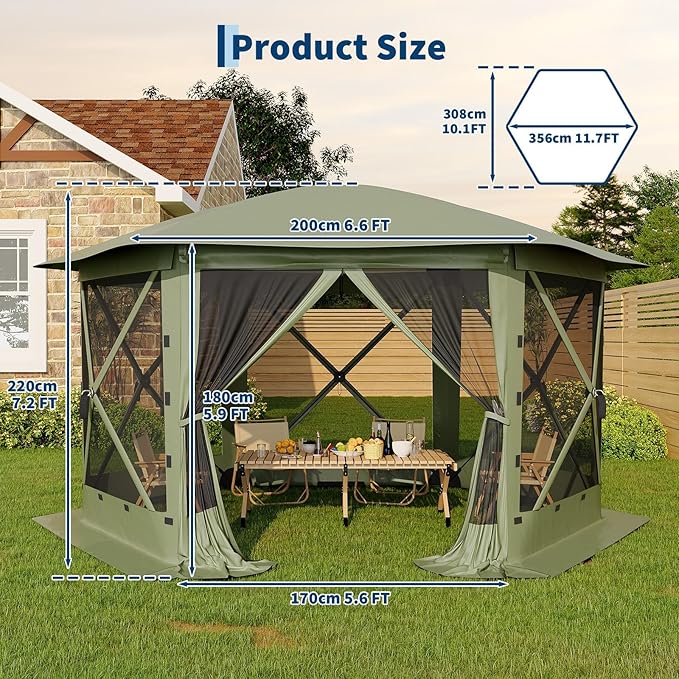 11.5x11.5FT 6-Sided Pop Up Gazebo Tent，One-Push Setup Canopy Tent - Image 6