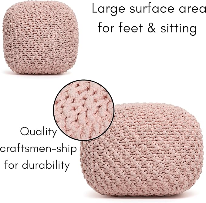 BIRDROCK HOME Square Pouf Ottoman | Cotton Braided Foot Stool - Image 9