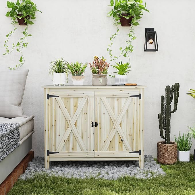 Outsunny Wood Garden Shed, Compact Outdoor Storage Cabinet Potting Shed - Image 6