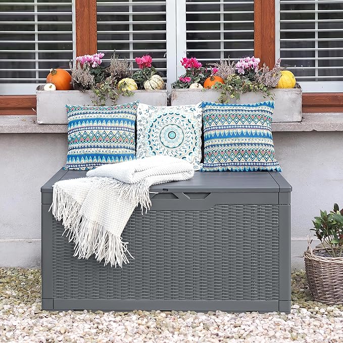 Flamaker Outdoor Storage Box 100 Gallon Waterproof Resin Deck Box Delivery Box - Image 5