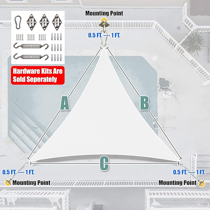 Amgo Custom Size 24' x 24' x 24' White Triangle Sun Shade Sail UPF50+ AGTAPRT12 - Image 8