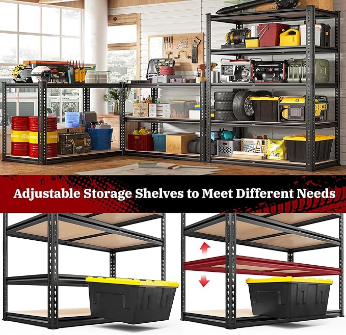 REIBII 40" W Garage Shelving 2500LBS Storage Shelves 72" H Metal Shelving 5 - Image 5