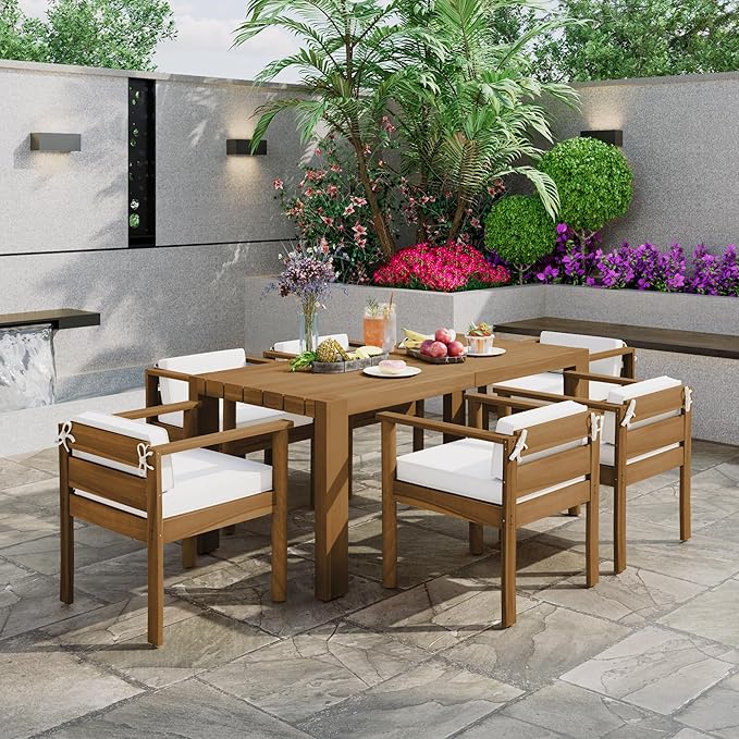 Merax 7-Piece Patio Dining Table Set, Outdoor Furniture Set - Image 2