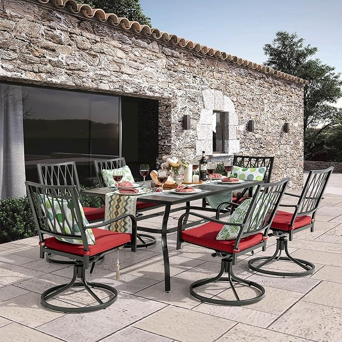 NUU GARDEN 7 Piece Outdoor Dining Set Rectangle Iron Patio Table - Image 2