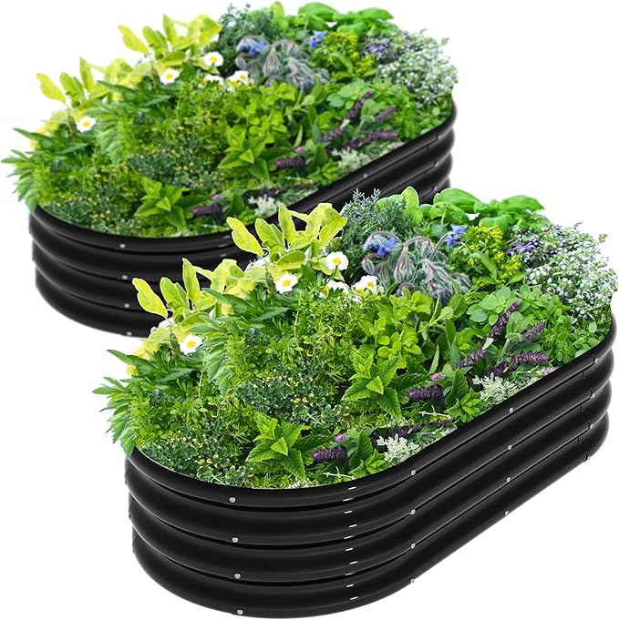 2Pcs 4X2X1ft Oval Raised Garden Bed Kit, Galvanized Raised Garden Beds Outdoor by Unknown