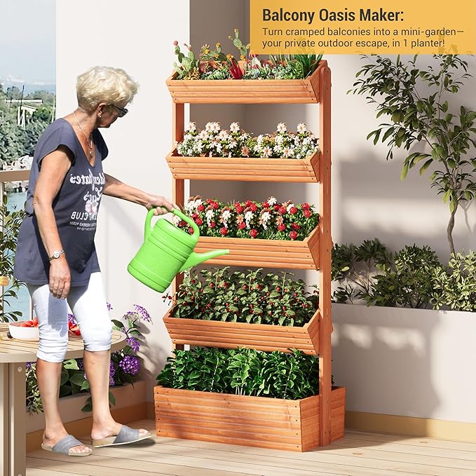 Vertical Wooden Raised Garden Bed Planters Wood Planter Kit Plant Stand Flower - Image 6