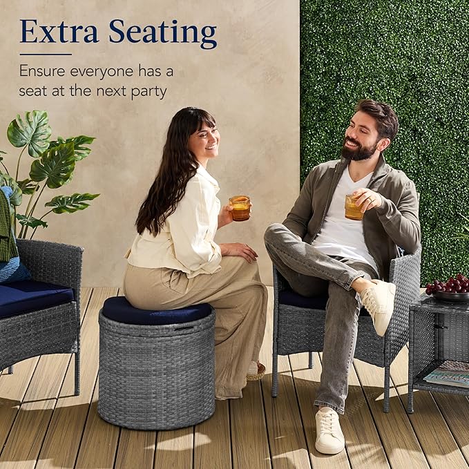 Best Choice Products Round Wicker Ottoman, Additional Seating, Side Table - Image 4