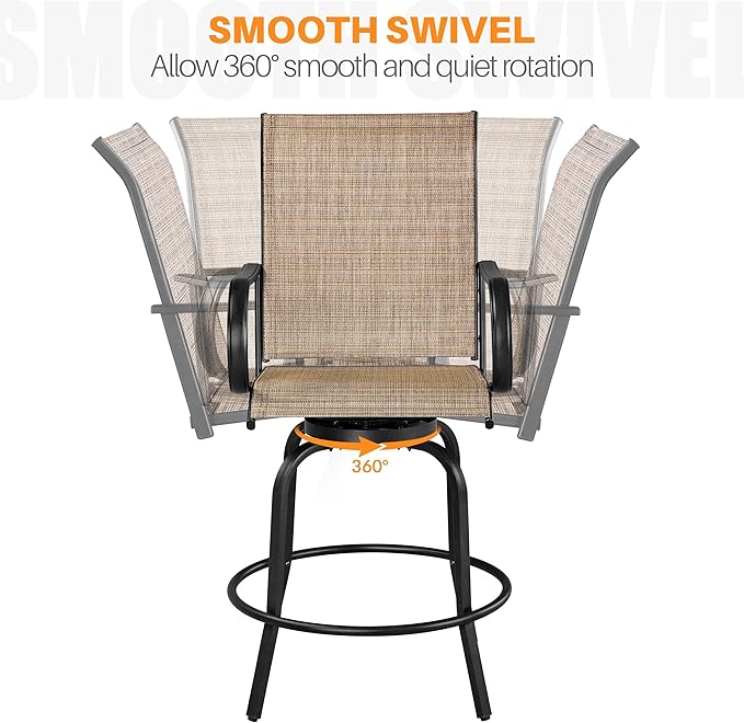 Yaheetech Patio Swivel Barstools Outdoor Chairs Set of 4, High Bistro Stools - Image 6