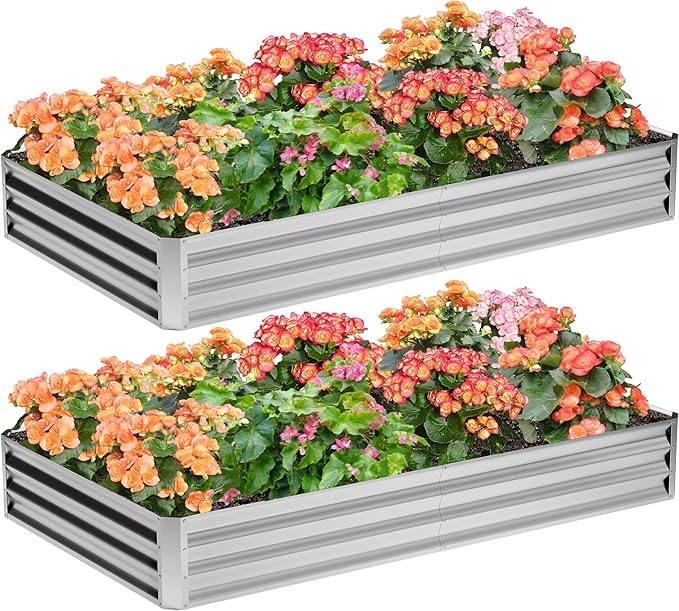 2PCS 8x4x1FT Galvanized Raised Garden Bed, Planter Raised Beds-Metal Garden Box by Home